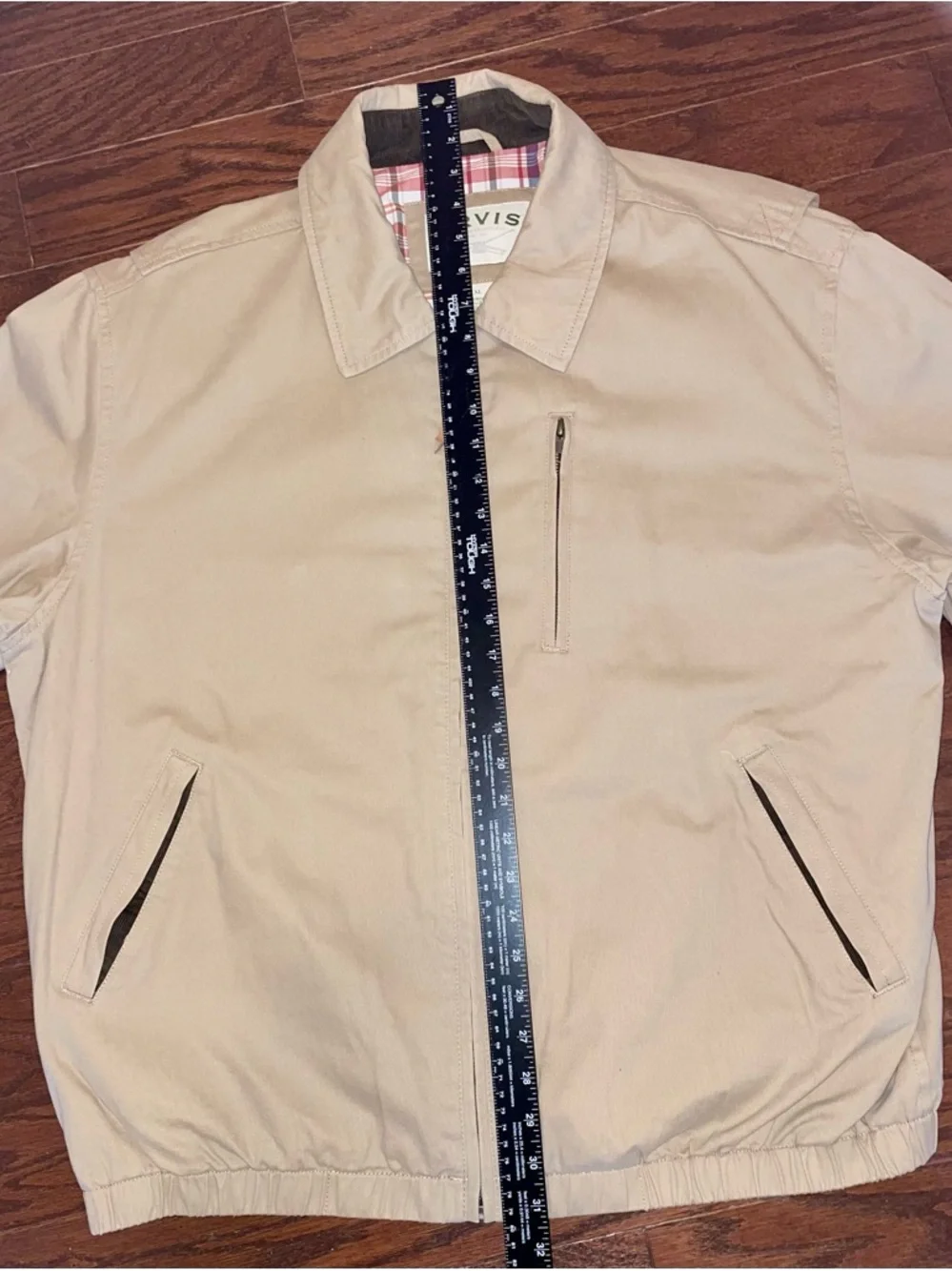 Orvis Tan Cotton Jacket with Red & Navy Plaid Lining - Picture 9 of 13